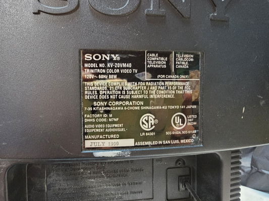 Click to view image in new tab Sony KV-20VM40