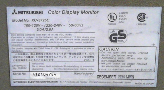 Click to view image in new tab Mitsubishi XC-3725C