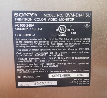 Sony BVM-D14H5U