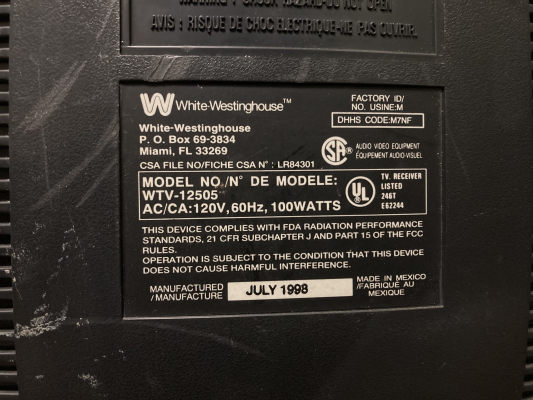 Click to view image in new tab White-Westinghouse WTV-12505