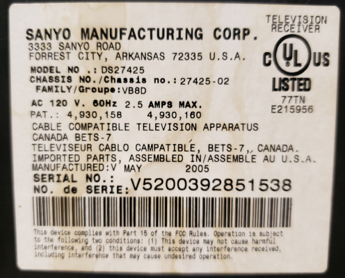 Click to view image in new tab Sanyo DS27425