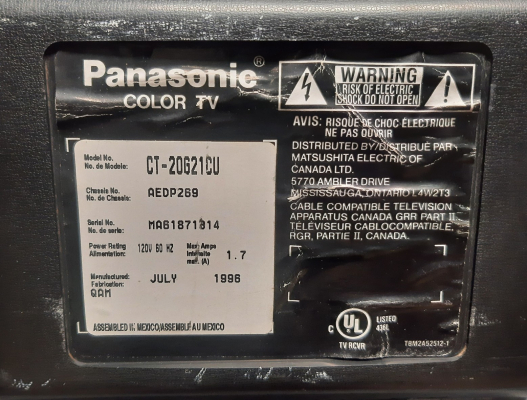 Click to view image in new tab Panasonic CT-20G21CU
