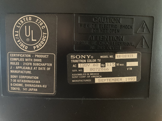 Click to view image in new tab Sony KV-20TR23