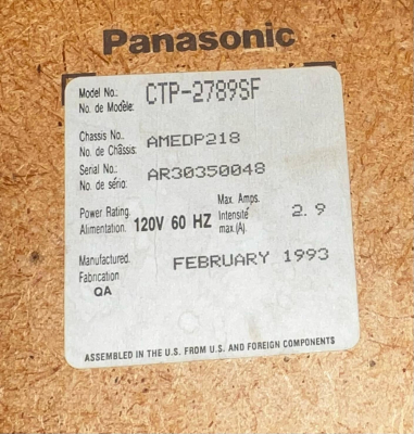 Click to view image in new tab Panasonic CTP-2789SF