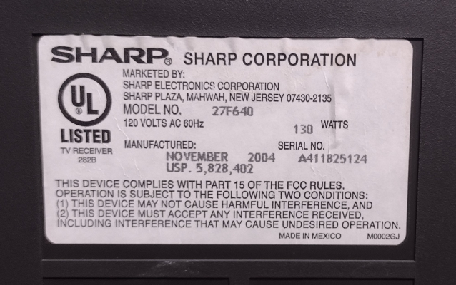 Click to view image in new tab Sharp 27F640