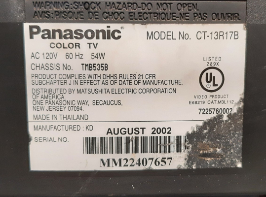 Click to view image in new tab Panasonic CT-13R17B
