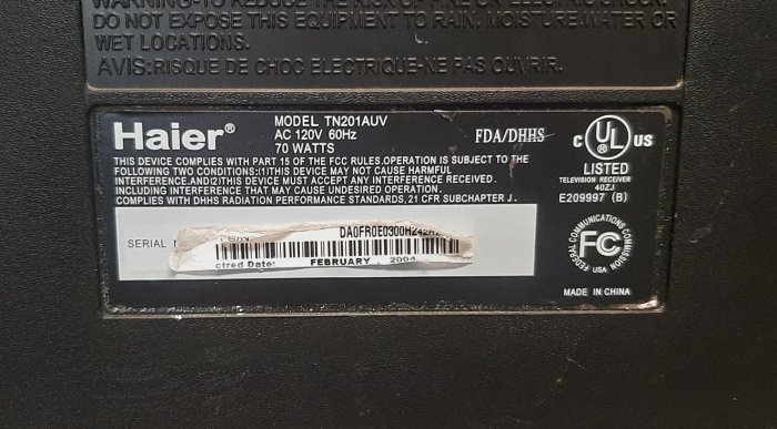 Click to view image in new tab Haier TN201AUV