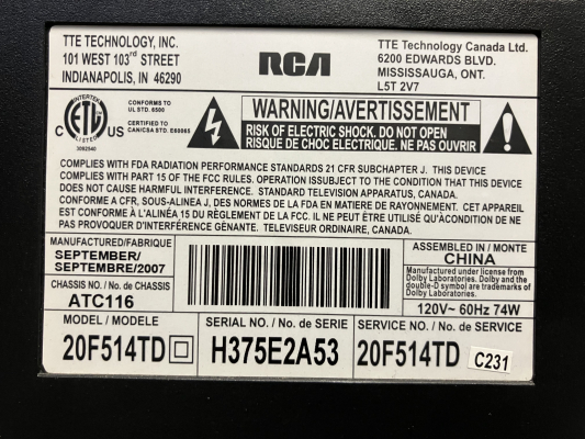 RCA 20F514TD