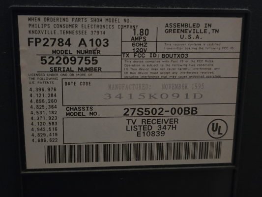 Click to view image in new tab Magnavox FP2784 A103
