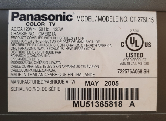Click to view image in new tab Panasonic CT-27SL15