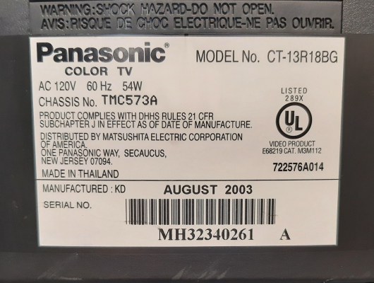 Click to view image in new tab Panasonic CT-13R18BG