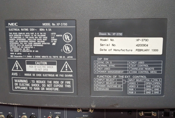 Click to view image in new tab NEC MultiSync XP37 Plus (XP-3790)