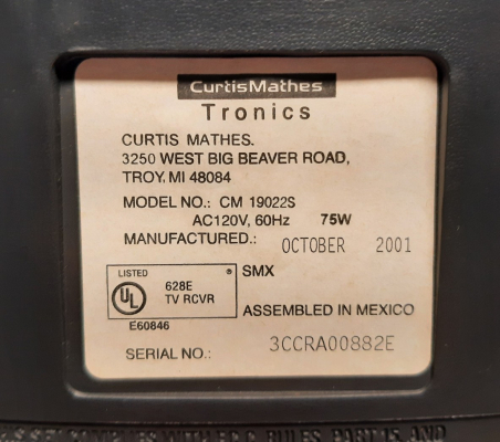 Click to view image in new tab Curtis Mathes CM19022S