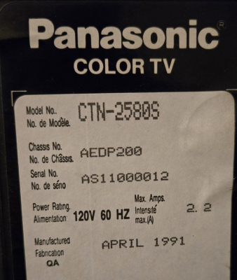 Click to view image in new tab Panasonic CTN-2580S