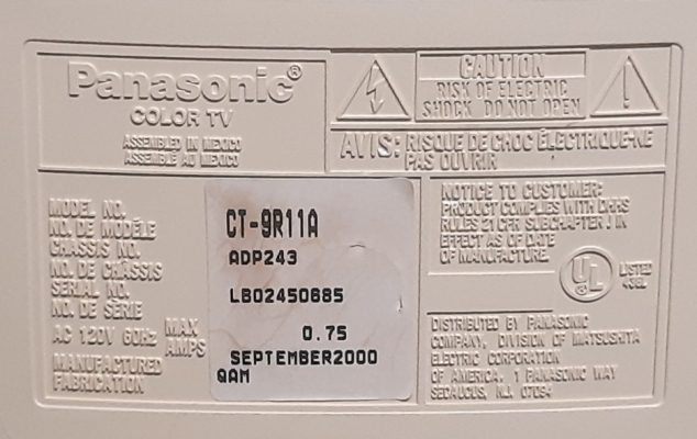 Click to view image in new tab Panasonic CT-9R11A