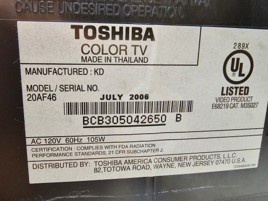 Click to view image in new tab Toshiba 20AF46
