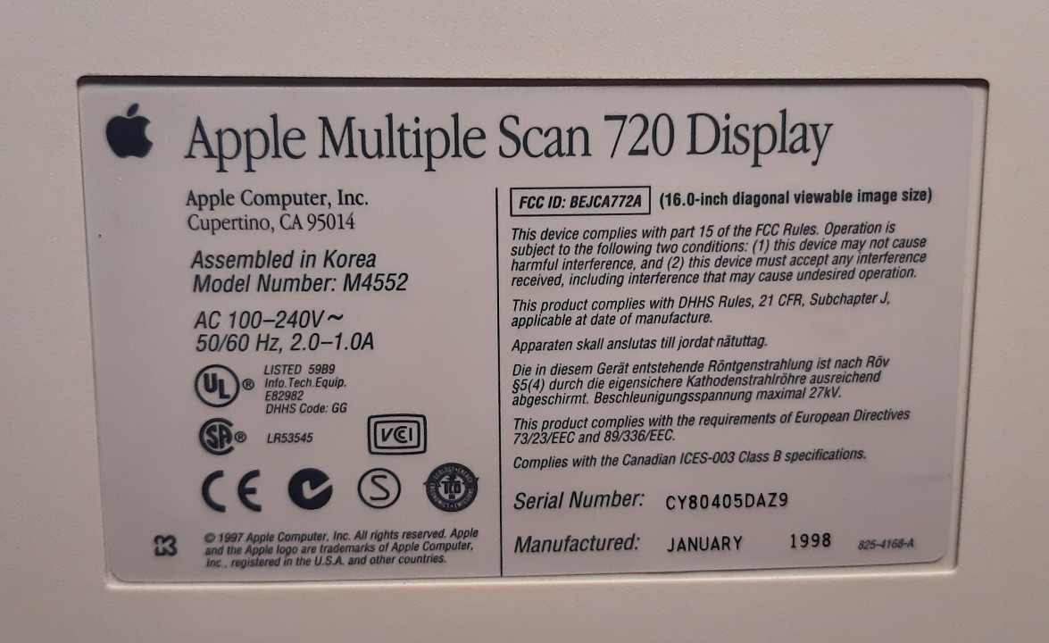 Apple Multiple Scan 720 (M4552) | CRT Database