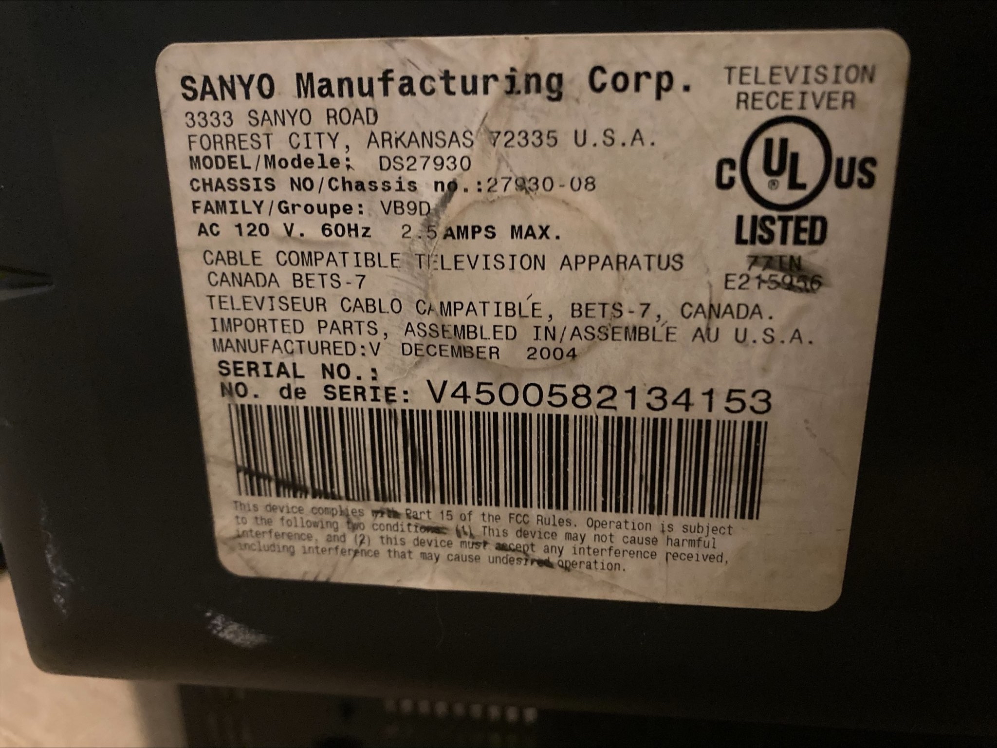 Sanyo DS27930 | CRT Database