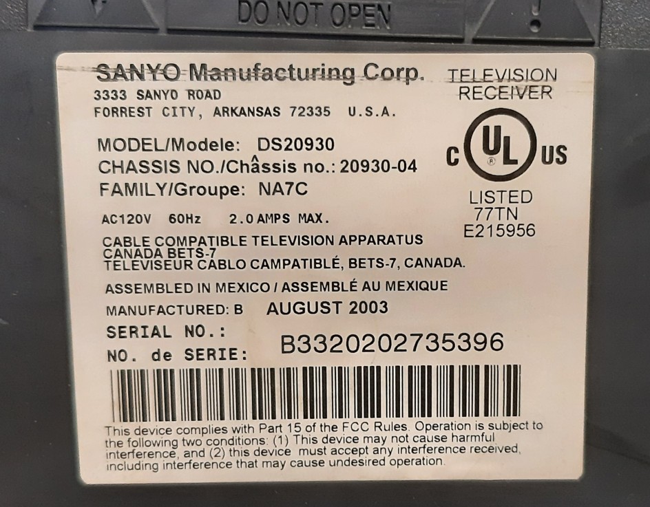 Sanyo DS20930 | CRT Database