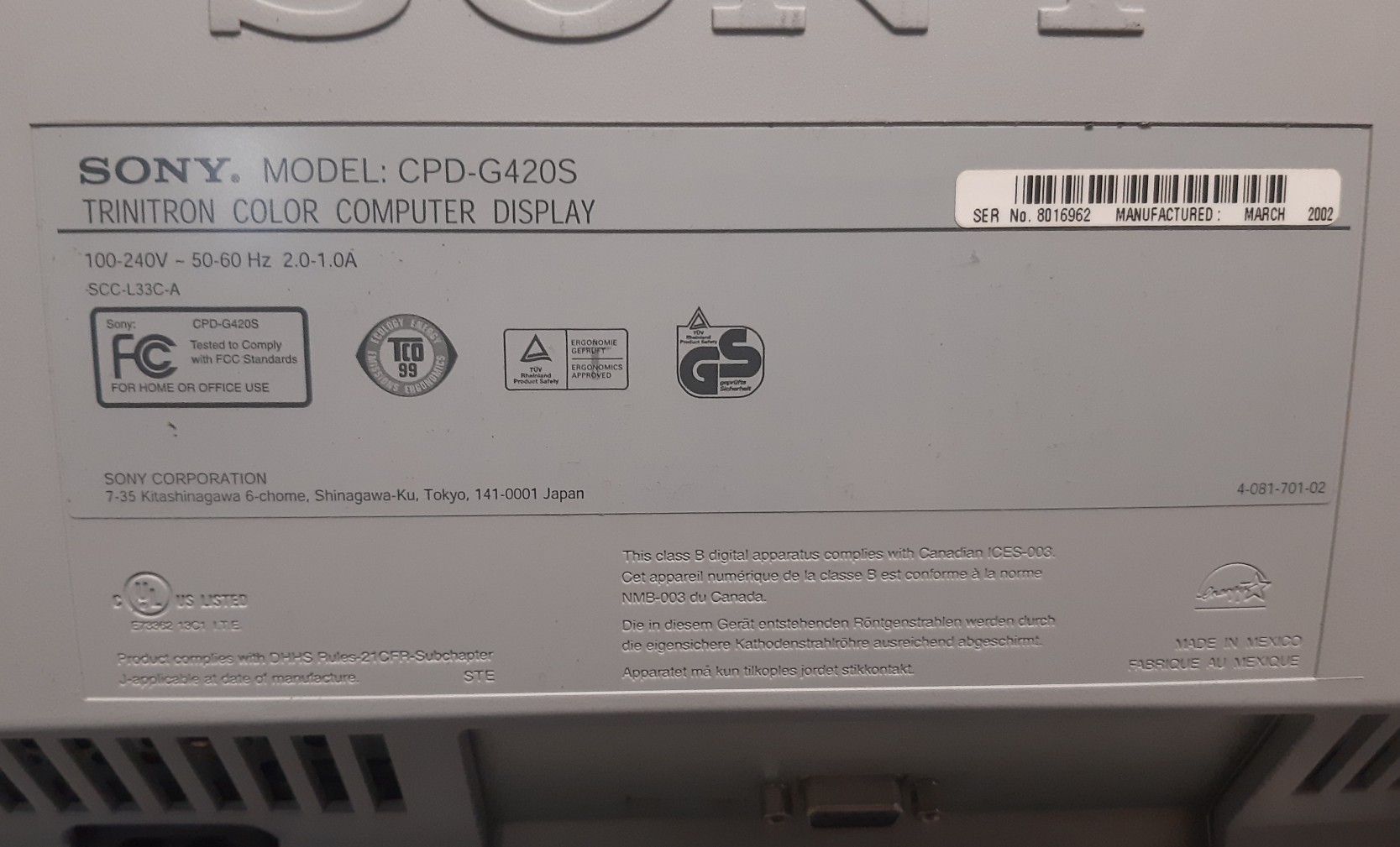 Sony CPD-G420S | CRT Database
